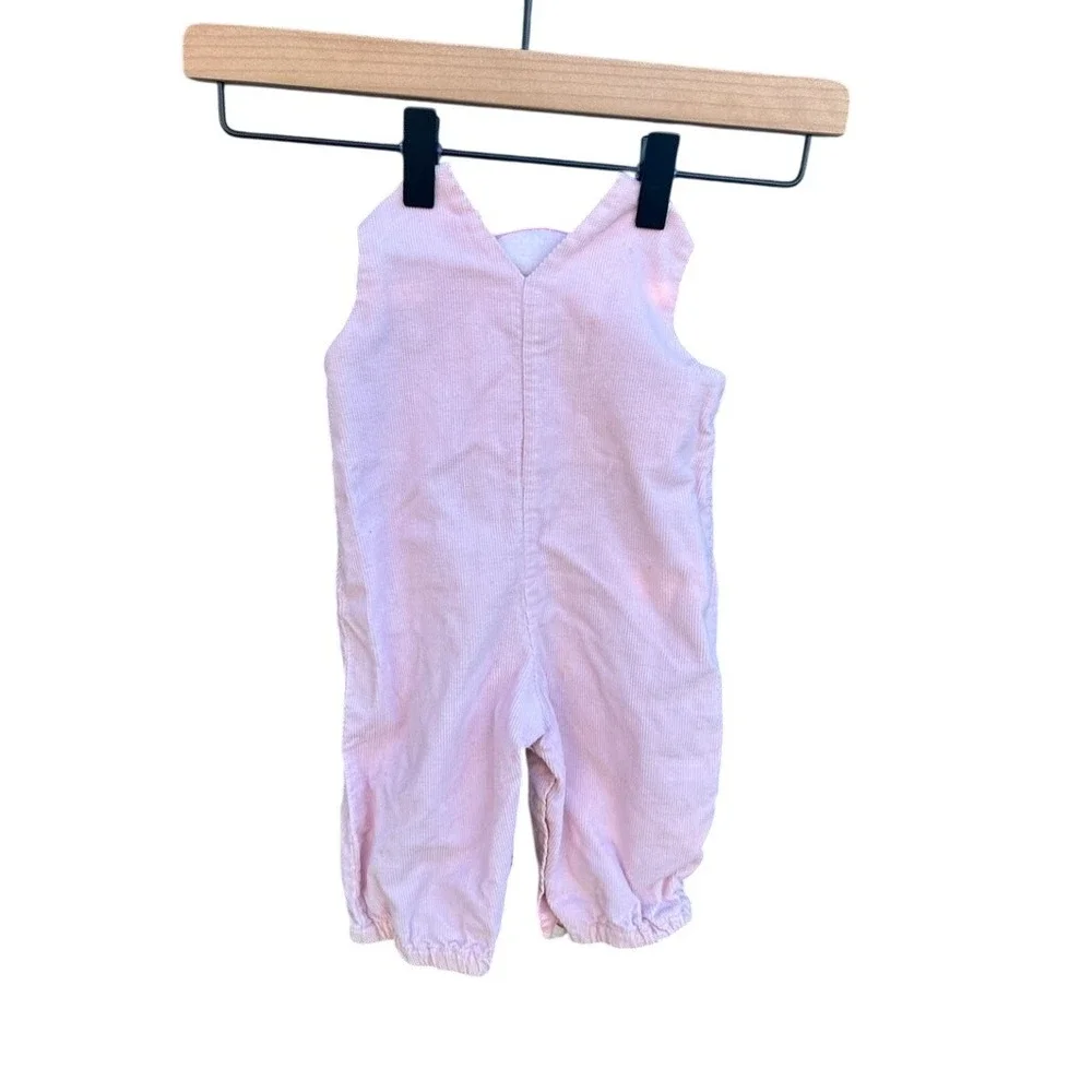 Vintage 80s Corduroy Romper with Kitty.  Pink‎ and teal band.  Size 3-6 months